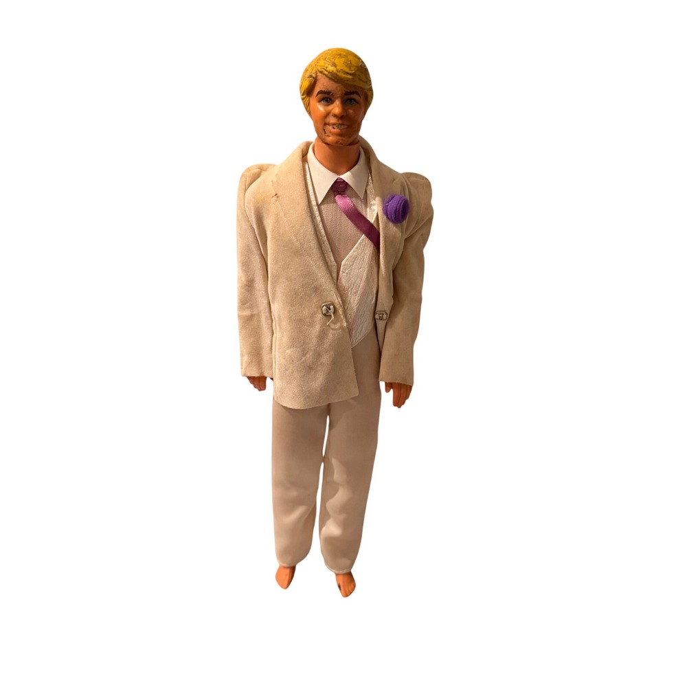 Vintage 1983 Crystal Ken Doll Mattel Hong Kong White Tuxedo Purple Vest 4598